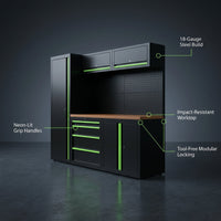 ApexForge Shadowline Pro Modular Garage Cabinet System — infographic