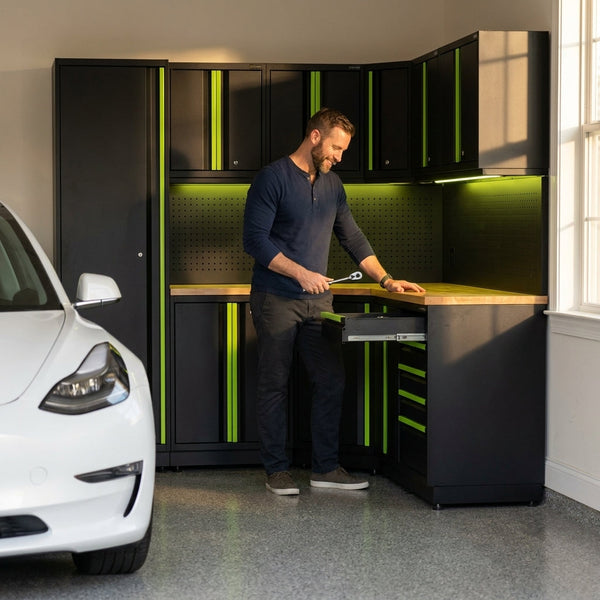 Modular Garage Cabinet System Built for Heavy-Duty Organization, Steel Construction, Matte Black Finish