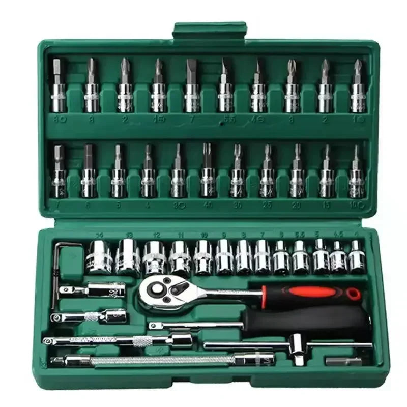 Motorcycle Toolbox Set Fast Ratchet Wrench 150/46pcs Socket Group Bit Industrial-grade Toolbox Auto Repair Tools Car Maintenance