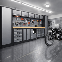 Garage Workbench Suite Built for Professional Organization, Hardwood Surface, Pegboard Wall, Lockable Cabinets