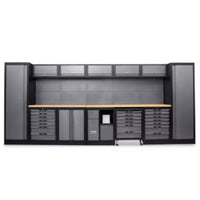 Garage Workbench Suite Built for Professional Organization, Hardwood Surface, Pegboard Wall, Lockable Cabinets