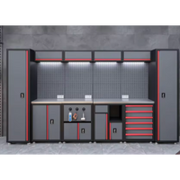 Garage Cabinet System Built for Pro Organization, Modular Wall Mount, LED Task Lighting, Steel Pegboard