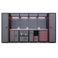 Garage Cabinet System Built for Pro Organization, Modular Wall Mount, LED Task Lighting, Steel Pegboard