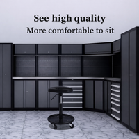 Garage Workbench Suite Built for Professional Organization, Hardwood Surface, Pegboard Wall, Lockable Cabinets