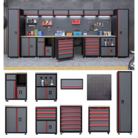 Garage Cabinet System Built for Pro Organization, Modular Wall Mount, LED Task Lighting, Steel Pegboard