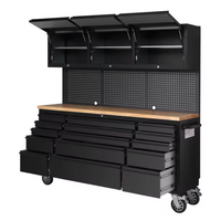 Steel Tool Workstation Built for Heavy Duty Use, Solid Wood Top, Power Module, Ball-Bearing Slides